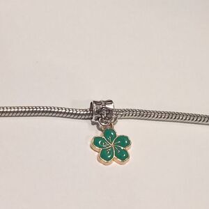 Silver‎ Gold Green Flower Enamel Charm for Pandora Style Bracelet